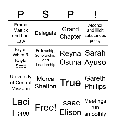 PSP BINGO Card