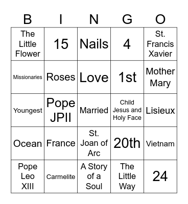 St. Therese Bingo Card