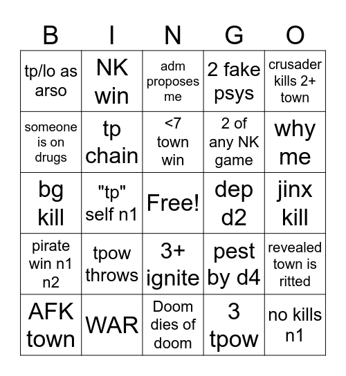 Town on Salem 2 Bingo Card