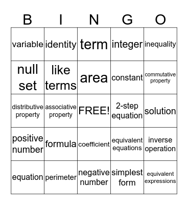 Review Words Bingo Card