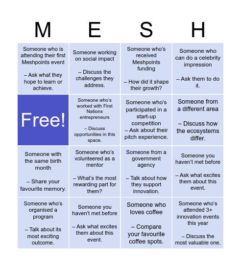 MESHQUEST Bingo Card