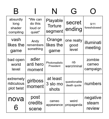black ops 6 Bingo Card