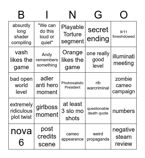 black ops 6 Bingo Card