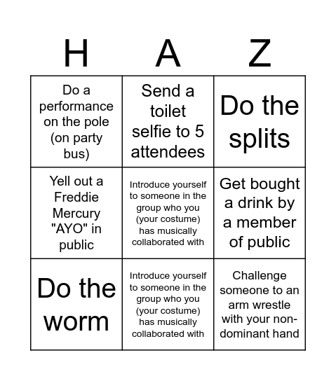 Haz Bingo Card