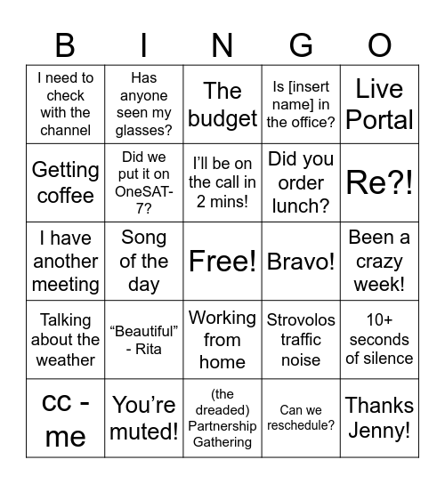 Comms-Dev Bingo Card