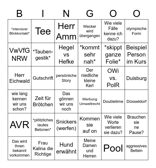 Taube Bingo Card