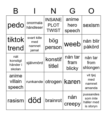 swedish tommorws teaching bingo Card