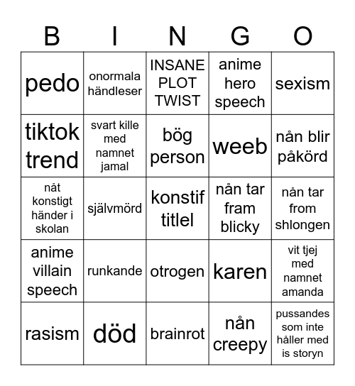 swedish tommorws teaching bingo Card