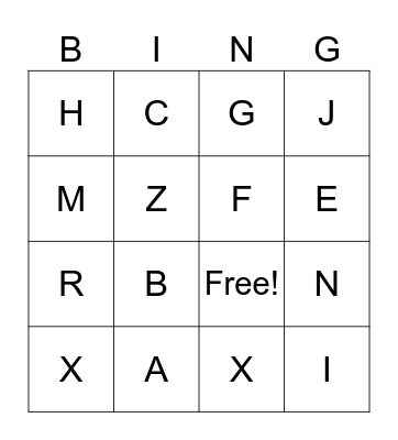 Alphabet bingo Card