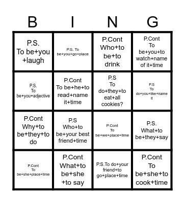 Past Simple and Past Continuous questions Bingo Card