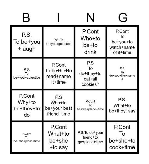 Past Simple and Past Continuous questions Bingo Card