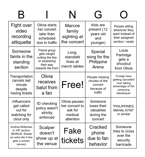 GUTS TOUR PH BINGO Card