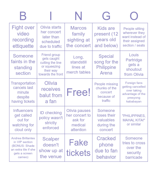 GUTS TOUR PHILIPPINES BINGO Card