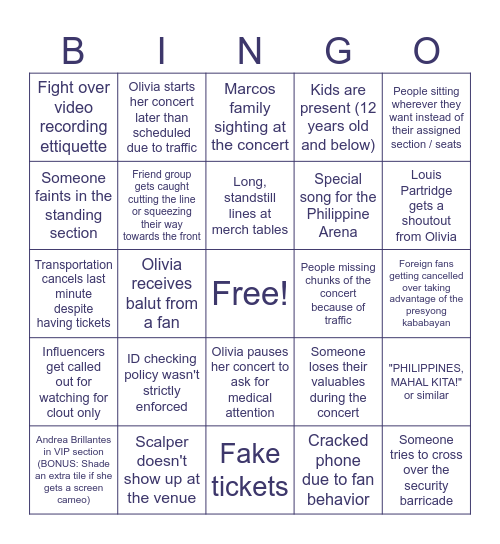 GUTS TOUR PHILIPPINES BINGO Card