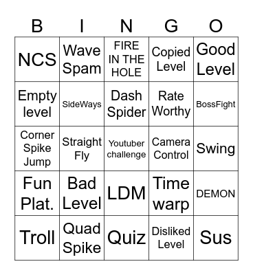 Geometry Dash 2.206 Bingo Card