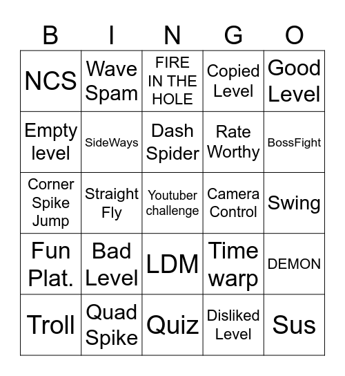 Geometry Dash 2.206 Bingo Card