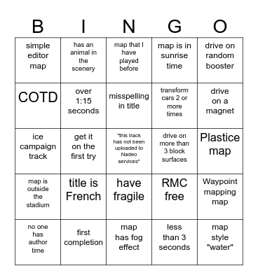 RMC Bingo Board Bingo Card