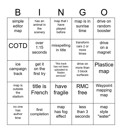 RMC Bingo Board Bingo Card