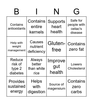 Wholewheat nutrition Bingo Card