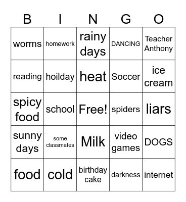 things you hate (honest) Bingo Card