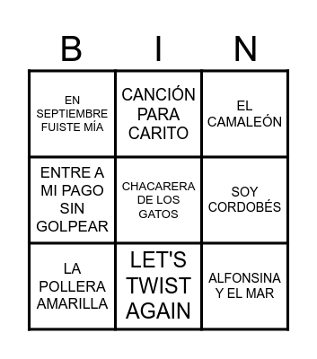 BINGO MUSICAL Bingo Card
