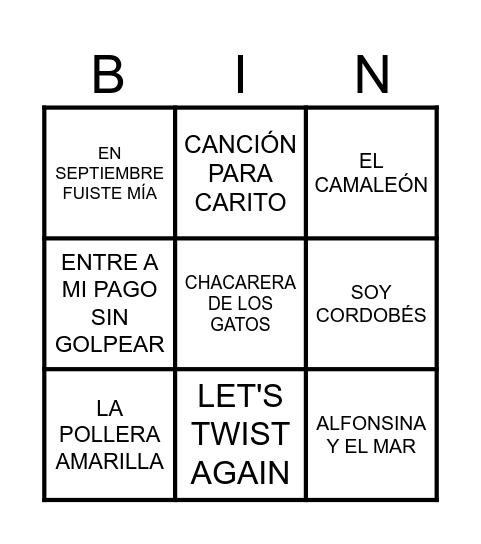 BINGO MUSICAL Bingo Card