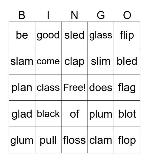 L Blends Bingo Card