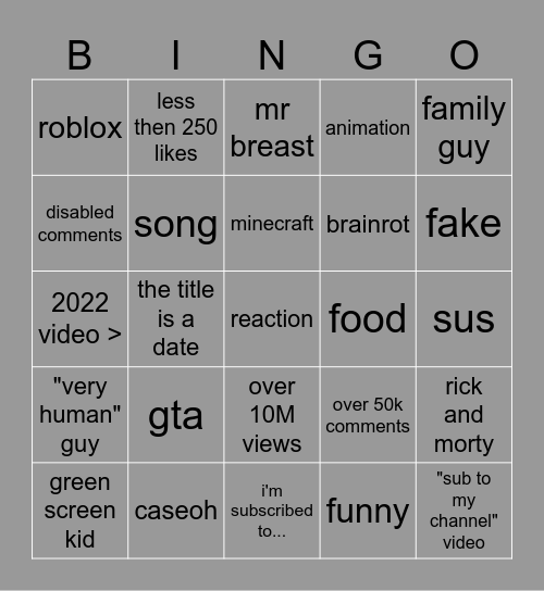 Untitled Bingo Card