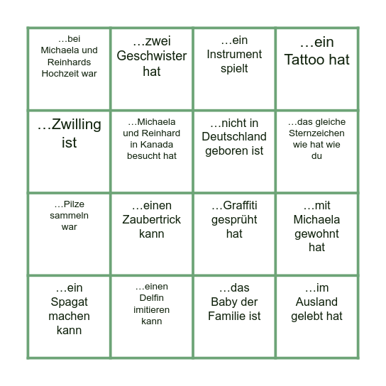 Finde einen Gast, der… Bingo Card