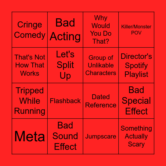 Horror Short Film Bingo Card