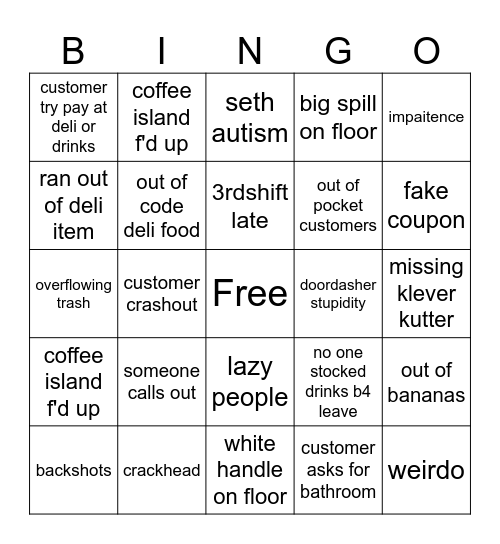 wawa bingo Card