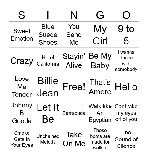 Music Bingo Card