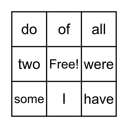 Tricky Word Bingo Card