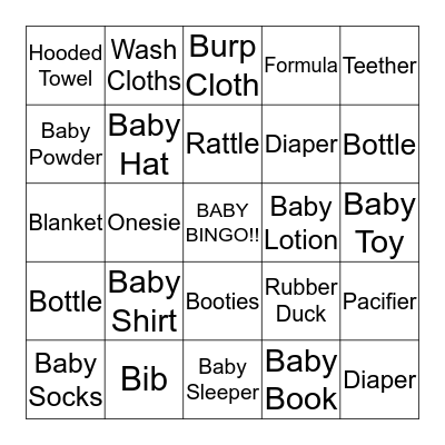 Baby Niyah's Bingo Card