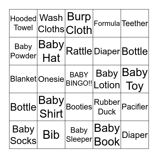 Baby Niyah's Bingo Card