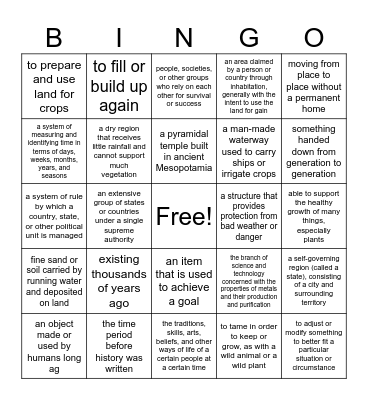 6th Grade Bingo Card