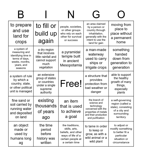 6th Grade Bingo Card