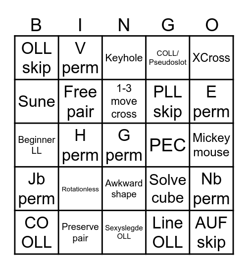 Cube Bingo Card