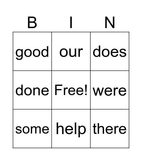 Week 1-3 Bingo Card