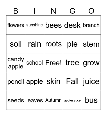 FALL WORDS Bingo Card