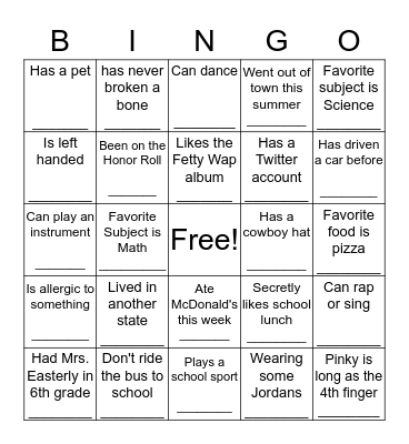 Getting To Know You Bingo Card