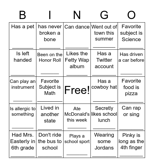 Getting To Know You Bingo Card