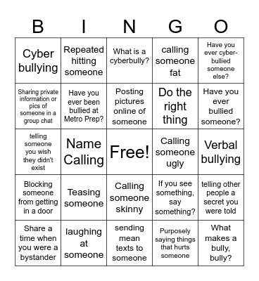 Bully Bingo Card