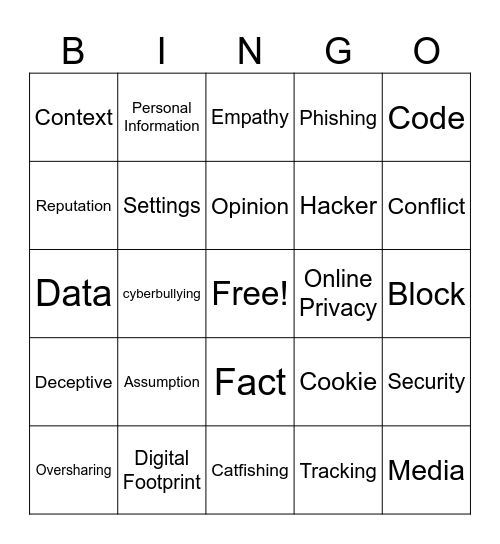 Online Safety Bingo Card