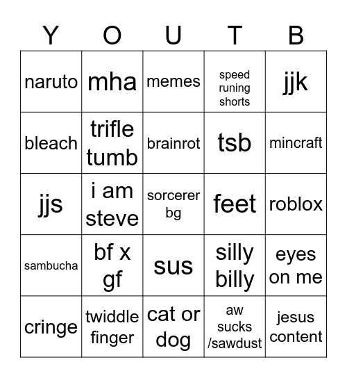 youtube bingo Card