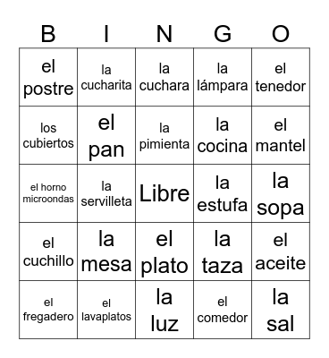 En la cocina - 6A Bingo Card