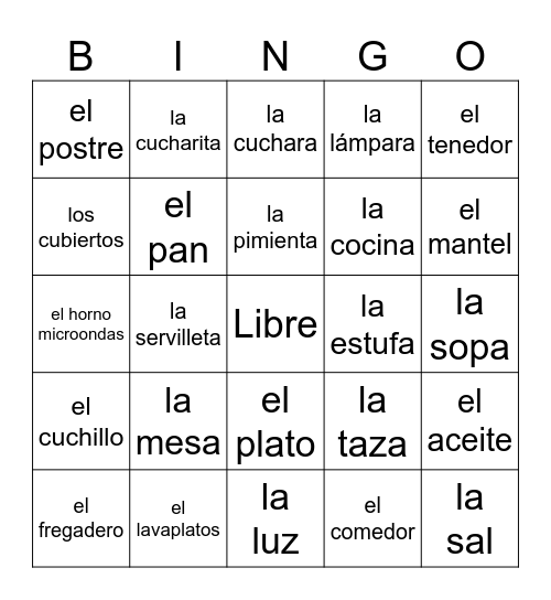 En la cocina - 6A Bingo Card