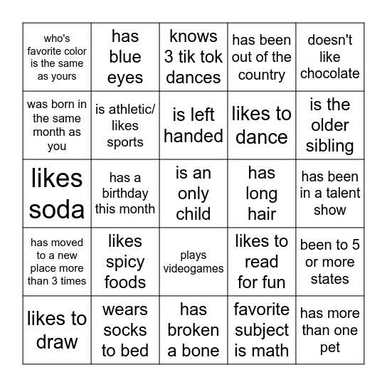 Find Someone Who Bingo Card