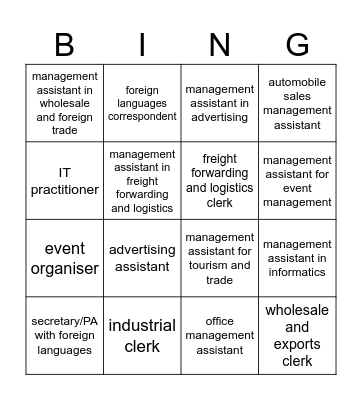 Occupations Bingo Card