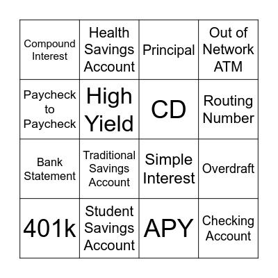 Checking & Savings! Bingo Card